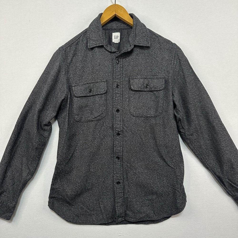 Gap Mens Small Button Up Long Sleeve Jaspe Twill Black Fall 2016